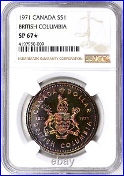 1971 Canada Silver Dollar NGC SP67 Star Monster Rainbow Toned British Columbia