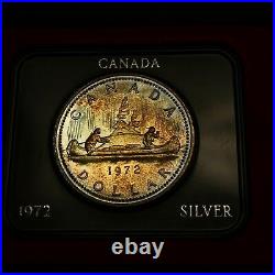 1972 $1 Canada Silver Dollar Coin Voyager Rainbow Toning Toned With Box