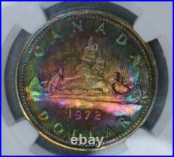 1972 $1 Canada Silver Dollar NGC SP 66 STAR Rainbow Monster Color Toned