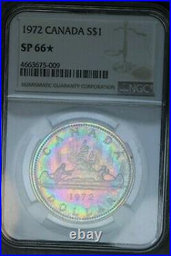 1972 $1 Canada Silver Dollar NGC SP 66 STAR Rainbow Monster Color Toned