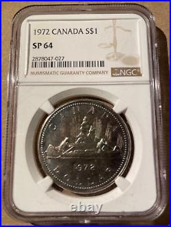 1972 Canada $1 NGC SP 64 Specimen Strike Voyageur Silver