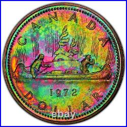 1972 Canada Voyageur Ag Silver Dollar PCGS SP68 Neon Rainbow Toned Insane Toning