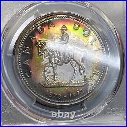 1973 $1 Canada Silver Dollar PCGS SP 67 Rainbow Toning Item 8002
