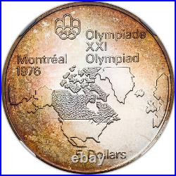 1973 Canada North America Map Montreal Olympics Silver $5 Ms 68 Ngc Toned Coin