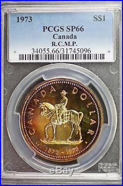 1973 Canada RCMP Silver Centennial Dollar Proof PCGS Monster Rainbow SP66