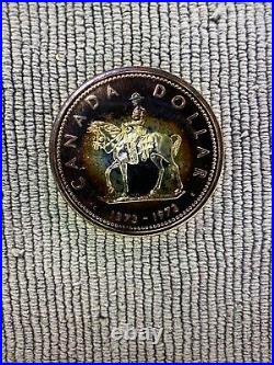 1973 Canada Silver Dollar RAINBOW TONED -& CAMEO RCMP UNCIRCULATED SPECIMEN