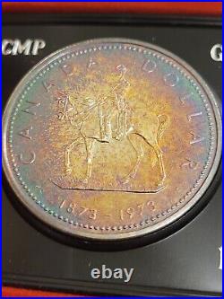 1973 Canada Silver Dollar UNCIRCULATED Remarkable rainbow toning RCMP Mountie