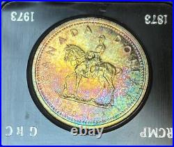 1973 Canada Silver Proof Dollar Coin BU-UNC WithBox Rainbow toning, Toned #1036