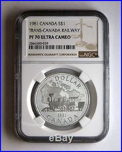 1981 Canada S$1 Silver Dollar Trans-Canada Railway NGC PF 70 Ultra Cameo
