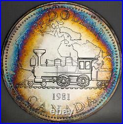 1981 Canada Silver Dollar Trans-canada Railway Slabbed Bu Vibrant Color Toned