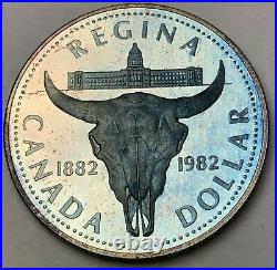 1982 Canada Silver Dollar Proof Gem Monster Blue Toned Color Choice Bu Unc