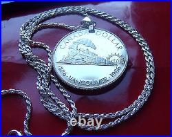1986 CANADA Vancouver SILVER DOLLAR on a 24 ITALIAN Sterling Silver Rope Chain