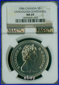 1986 Canada Silver Dollar Vancouver Ngc Ms69 Pq Mac Finest Graded Spotless