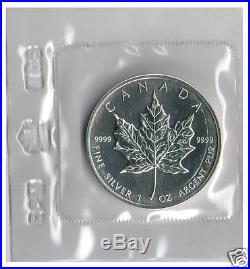 1988 $5 Canada Coin Pure Silver, Maple Leaf, 1 Oz Uncirculated in RCM seal