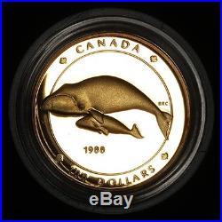 1988 Canada Proof $100 Gold Coin, Bowhead Whale & Calf, Original Mint Box & COA