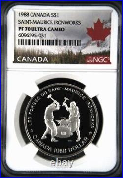1988 Canada Silver $1 Dollar Ngc Pf 70 Ultra Cameo Saint-maurice Ironworks
