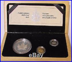 1989 Canada Maple Leaf Silver, Gold, Platinum Proof 5 Dollars Set with Box & COA