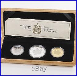 1989 Canada Proof Gold, Silver, Platinum Maple Leaf Coin Set With Box, COA LOOK