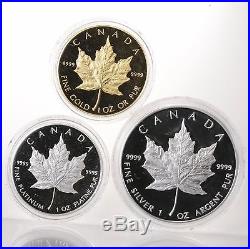 1989 Canada Proof Gold, Silver, Platinum Maple Leaf Coin Set With Box, COA LOOK