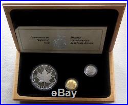1989 Gold Platinum Silver Canada 3 Coin 10th Anniversary Proof Set In Box & Coa