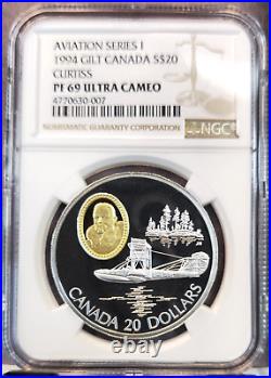1994 Canada Silver 20 Dollars Gilt Aviation Curtiss Ngc Pf 69 Ultra Cameo Scarce