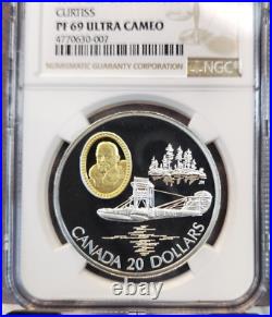 1994 Canada Silver 20 Dollars Gilt Aviation Curtiss Ngc Pf 69 Ultra Cameo Scarce