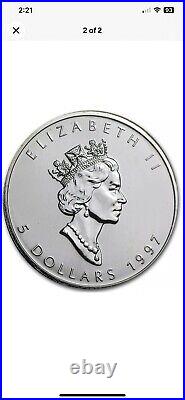 1997 $5 Canada 1 Oz. 9999 Silver Maple Leaf Uncirculated Key Date