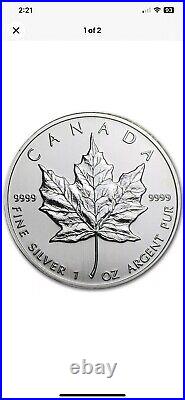 1997 $5 Canada 1 Oz. 9999 Silver Maple Leaf Uncirculated Key Date