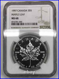 1997 Canada 1 oz Silver Maple Leaf $5 Coin NGC MS-68