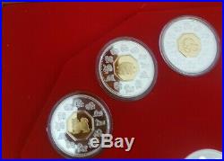 1998 -2009 Canada Silver With GOLD GILT center Lunar Coin Set, No COA