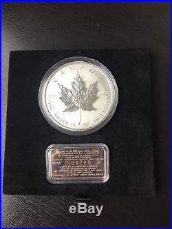1998 Canada 10 oz $50.9999 Fine SILVER MAPLE LEAF10th Anniversary with SS COA