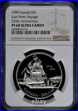 1999 S1$ Juan Perez Voyage Silver Dollar Km#356 Ngc Pf-68-uc Ultra Cam Rare R6
