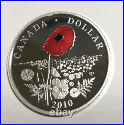 $1 Dollar Canada 2010 DCAM. 925 SILVER Proof Red Enameled POPPY