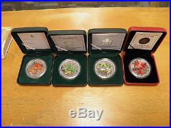 2001, 2002, 2003, 2004 Canada Colored Silver Maple Leaf Set 9999 silver