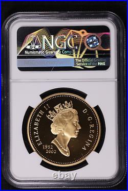 2002 $1 Dollar Canada. 925 Silver Gilt Proof QEII Golden Jubilee NGC PF 70 UC