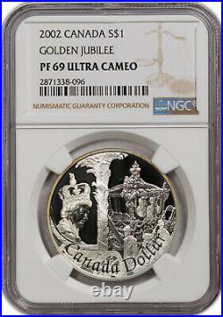 2002 Canada Golden Jubilee Silver 1 Dollar Ngc Coin Pf 69 Ultra Cameo