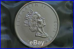 2002 Canada Original sheet of 10 x 1 oz mint sealed $5 99.99% Silver Maple Leaf