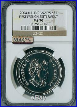 2004 Canada Silver French Sttlement Dollar Ngc Mac Ms70 Privy Spotless
