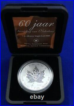 2005 Canadian Silver Maple Commem Tulip Privy Netherlands 1 Oz. Rare Pure Limit
