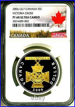2006 Canada Gilt. 9999 Silver Victoria Cross 1 Dollar Royal Canadian NGC PR68