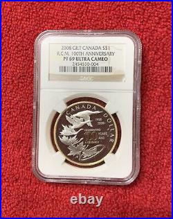 2008 Canada $1 RCM 100th Anniversary Gilt Silver NGC PF 69 UC