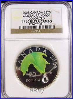 2008 Canada $20.00 Crystal Raindrop 1 OZ. Silver NGC Certified PF-69 Ultra Cameo