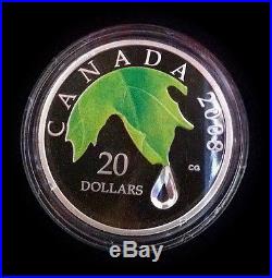 2008 Canada $20 Crystal Raindrop 999 Silver With Case & Coa