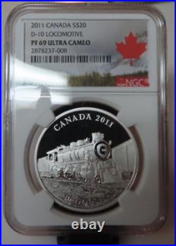2010 Canada Locomotives Train D 10, NGC Graded 1oz 9999 Silver $20 PR PF 69