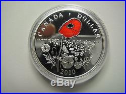 2010 Proof $1 The Poppy red enamel Canada. 925 Silver Dollar