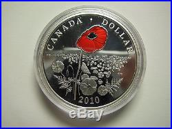 2010 Proof $1 The Poppy red enamel Canada. 925 Silver Dollar COIN ONLY