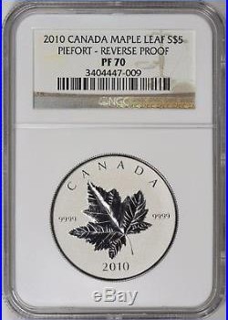2010 S$5 Silver Maple Leaf Piedfort Reverse Proof NGC PF70 Canada