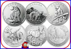 2011-2013 Canada 6-1oz Silver Wolf, Grizzly, Cougar, Moose, Antelope, Bison