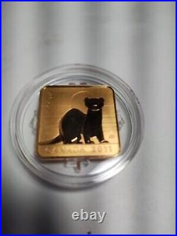 2011 $3 Canadian Silver Square Coins withGold PlatingWildlife Conservation Ferret