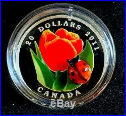 2011 Canada 1oz Silver. 999 $20 Tulip with a Handcrafted Venetian Glass Ladybug
